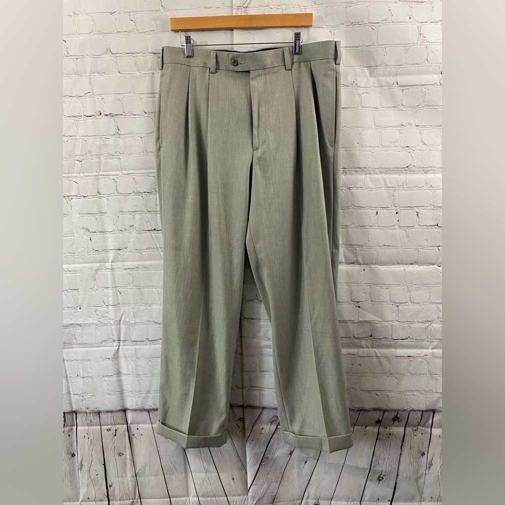 Perry Ellis Mens Size 36 x 30 Dress Grayish-Green Trousers